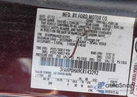 2012 Ford Fusion Se z USA, uszkodzony, nr VIN 3FAHP0HA9CR143292